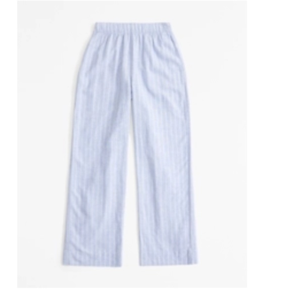 Abercrombie high waist linen pull on pants in blue white strap in size Medium L - Picture 3 of 5